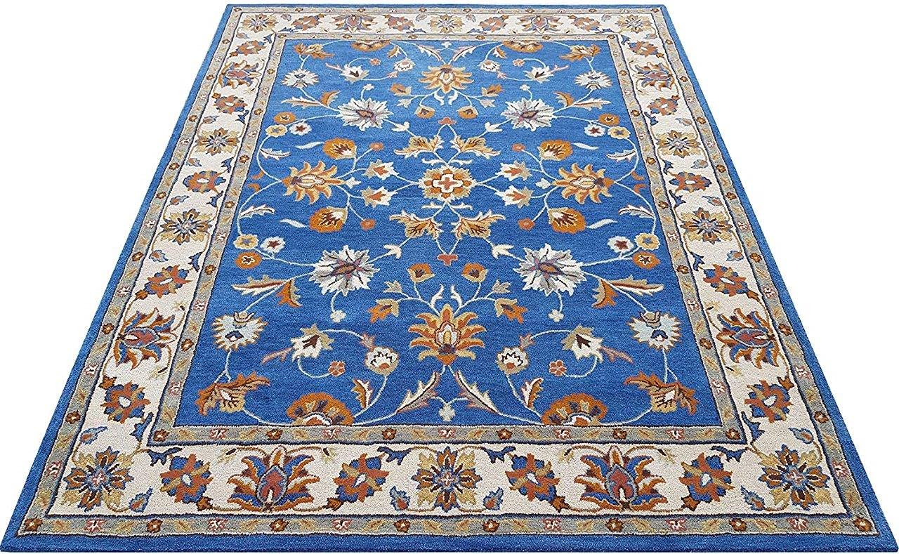 Coral Bloom Blue Floral Wool Rug