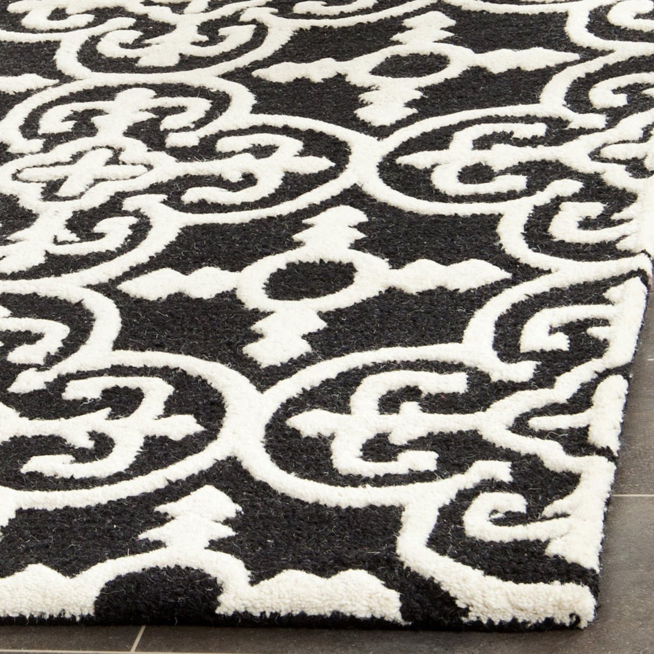 Alvara Black Trellis Wool Rug