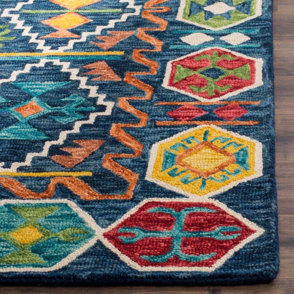Moe Hand Tufted Rug - Blue Tribal Pattern