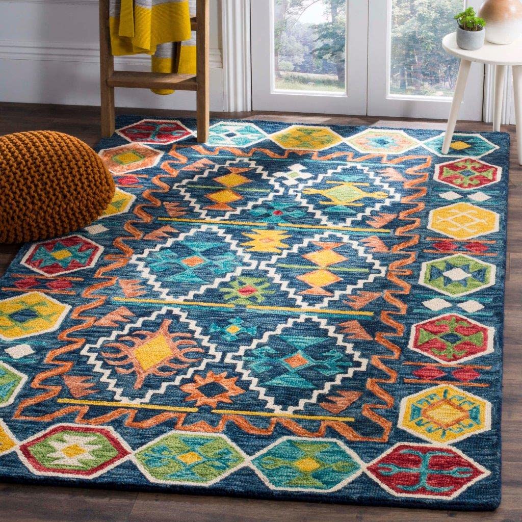 Moe Hand Tufted Rug - Blue Tribal Pattern