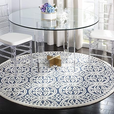 White & Blue Round Hand Tufted Carpet