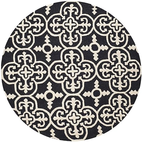 White & Black Round Hand Tufted Carpet