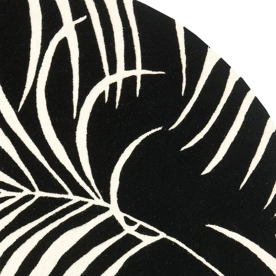 Havana Tropical Palm Leaf Round Wool Rug