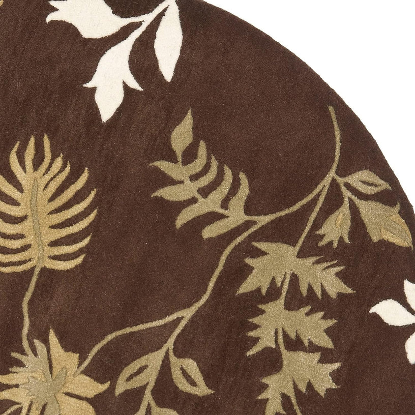 Fern Tropical Botanical Round Wool Rug