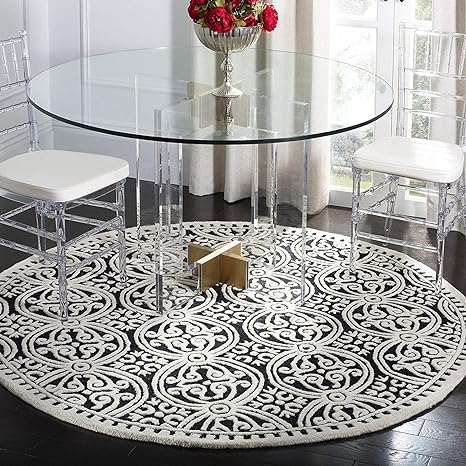 White & Dark Grey Round Hand Tufted Carpet