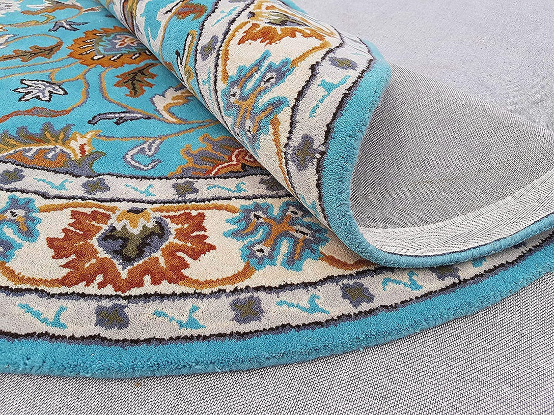 Firozeh Turquoise Premium Round Wool Rug