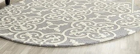 Grey & White Round  Hand Tufted Carpet