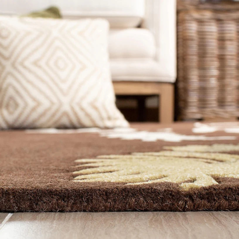 Fern Tropical Botanical Round Wool Rug
