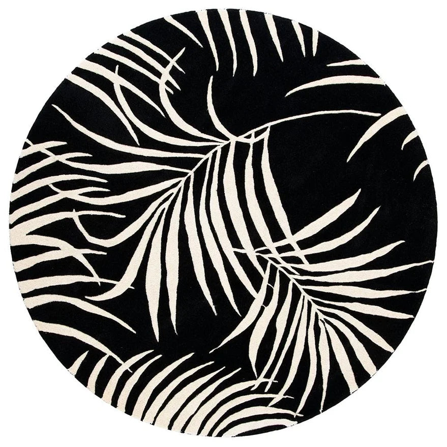 Havana Tropical Palm Leaf Round Wool Rug