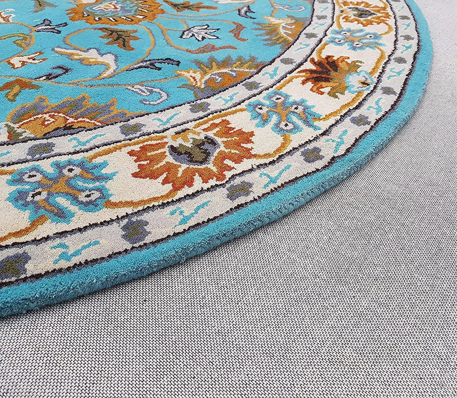 Firozeh Turquoise Premium Round Wool Rug