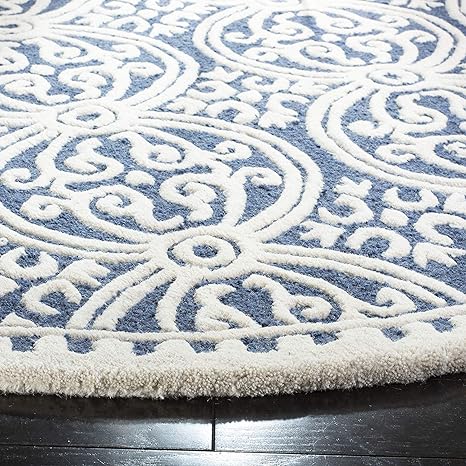 White & Blue Round Hand Tufted Carpet