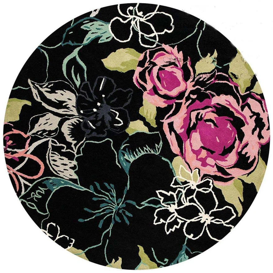 Black & Pink Round Hand Tufted Carpet