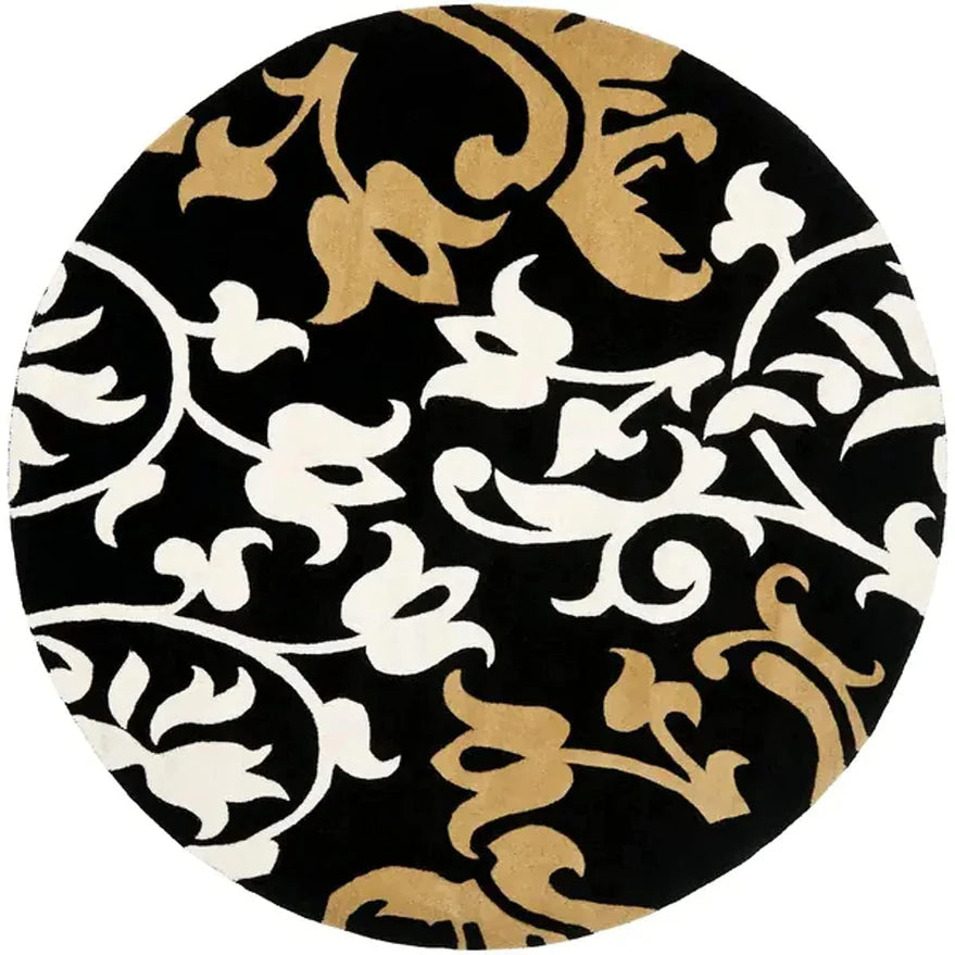 White, Black & Beige Round Hand Tufted Carpet