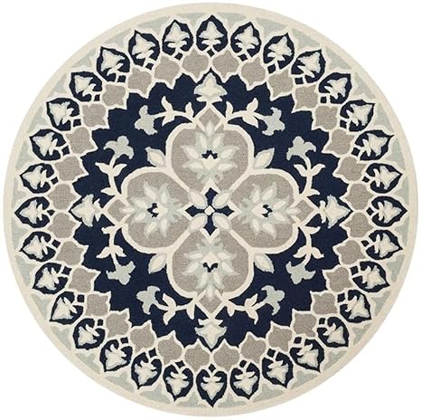 Indigo Floral Medallion Round Wool Rug