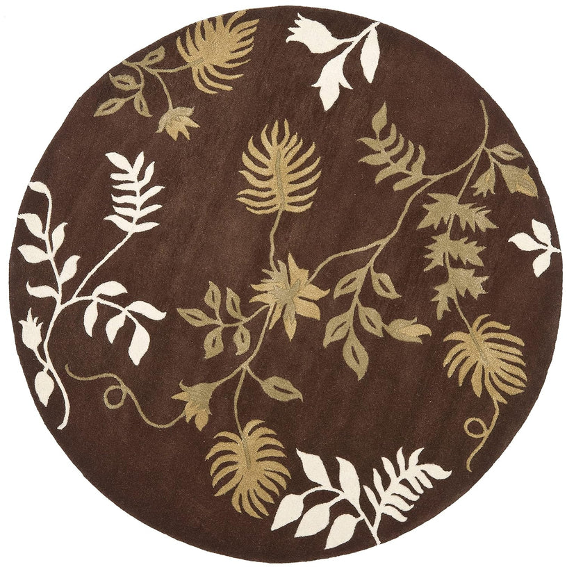 Fern Tropical Botanical Round Wool Rug