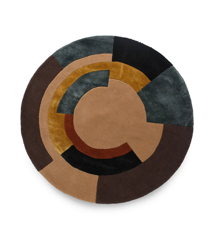 Orbit Abstract Geometric Round Wool Rug