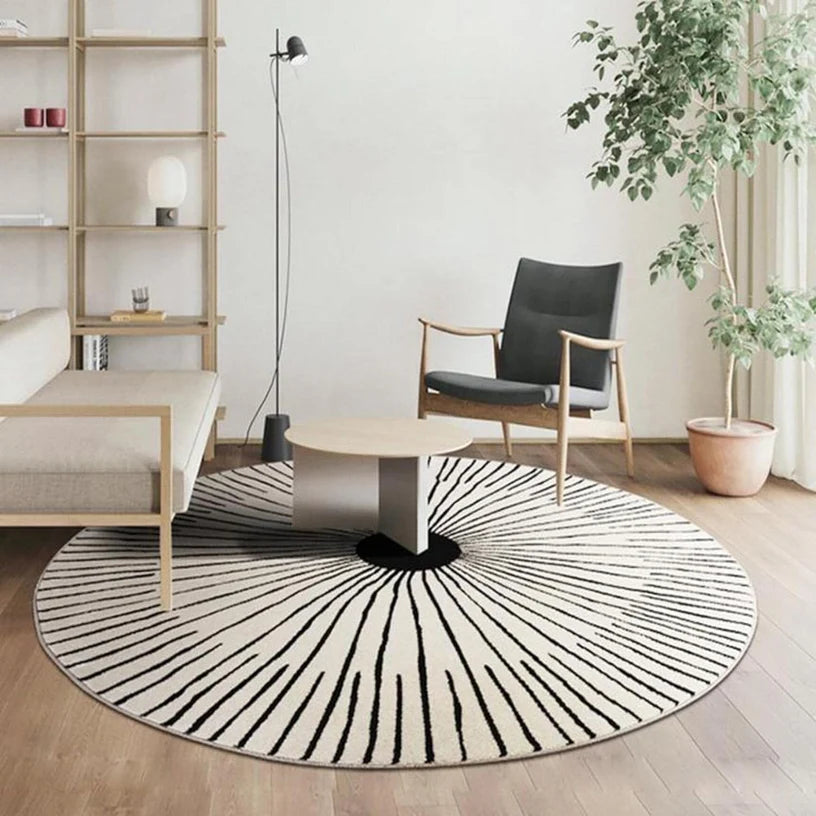 Compass Radial Stripe Round Wool Rug