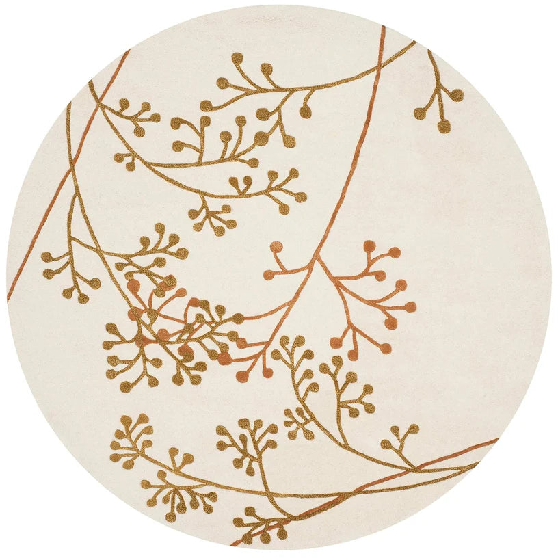 White & Gold Round Hand Tufted Carpet