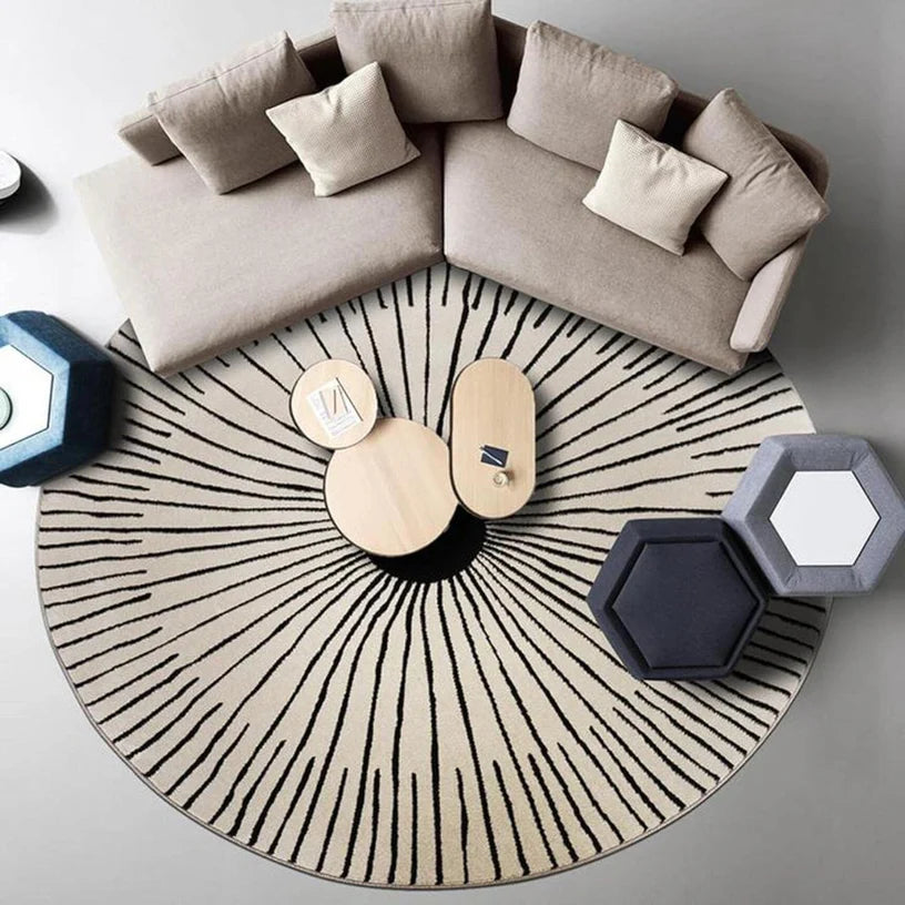 Black and Ivory Round Hand Tufted Carpet