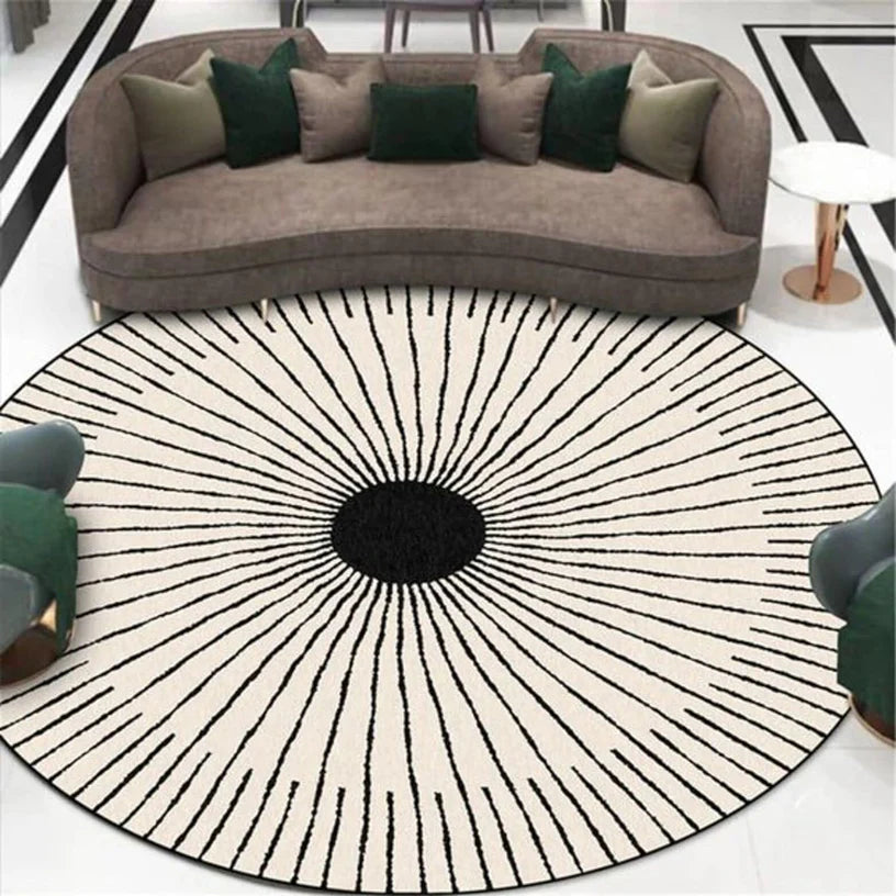 Black and Ivory Round Hand Tufted Carpet