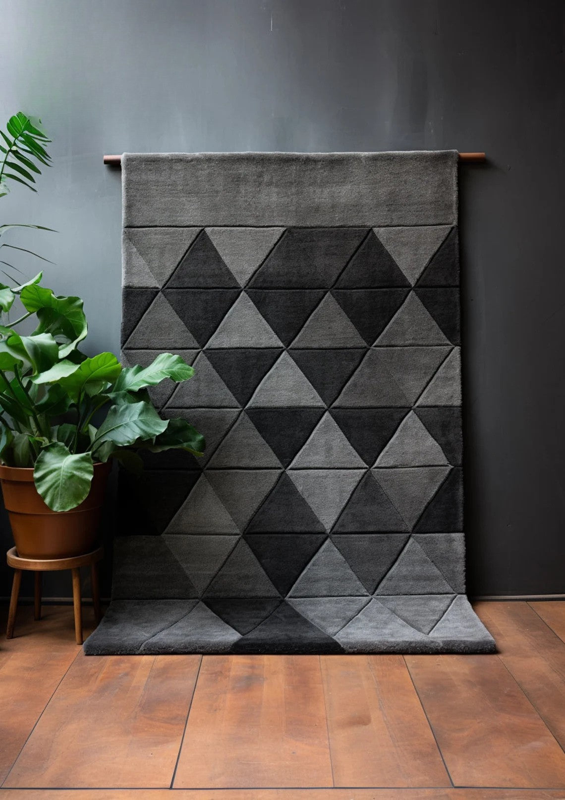 grey hand tufted carpet in a room