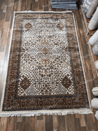 Ivory traditional floral rug with rust-brown borders and delicate ornamental motifs - Ghazal RugNoor