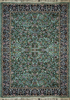 Golshan Royal Floral Rug with rich green field, dense floral motifs, dark ornamental border and fringe
