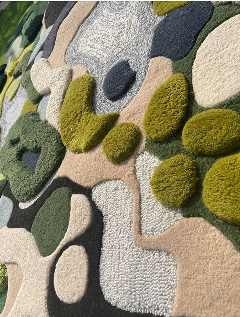 Close-up of soft pebble-shaped patterns in wool rug