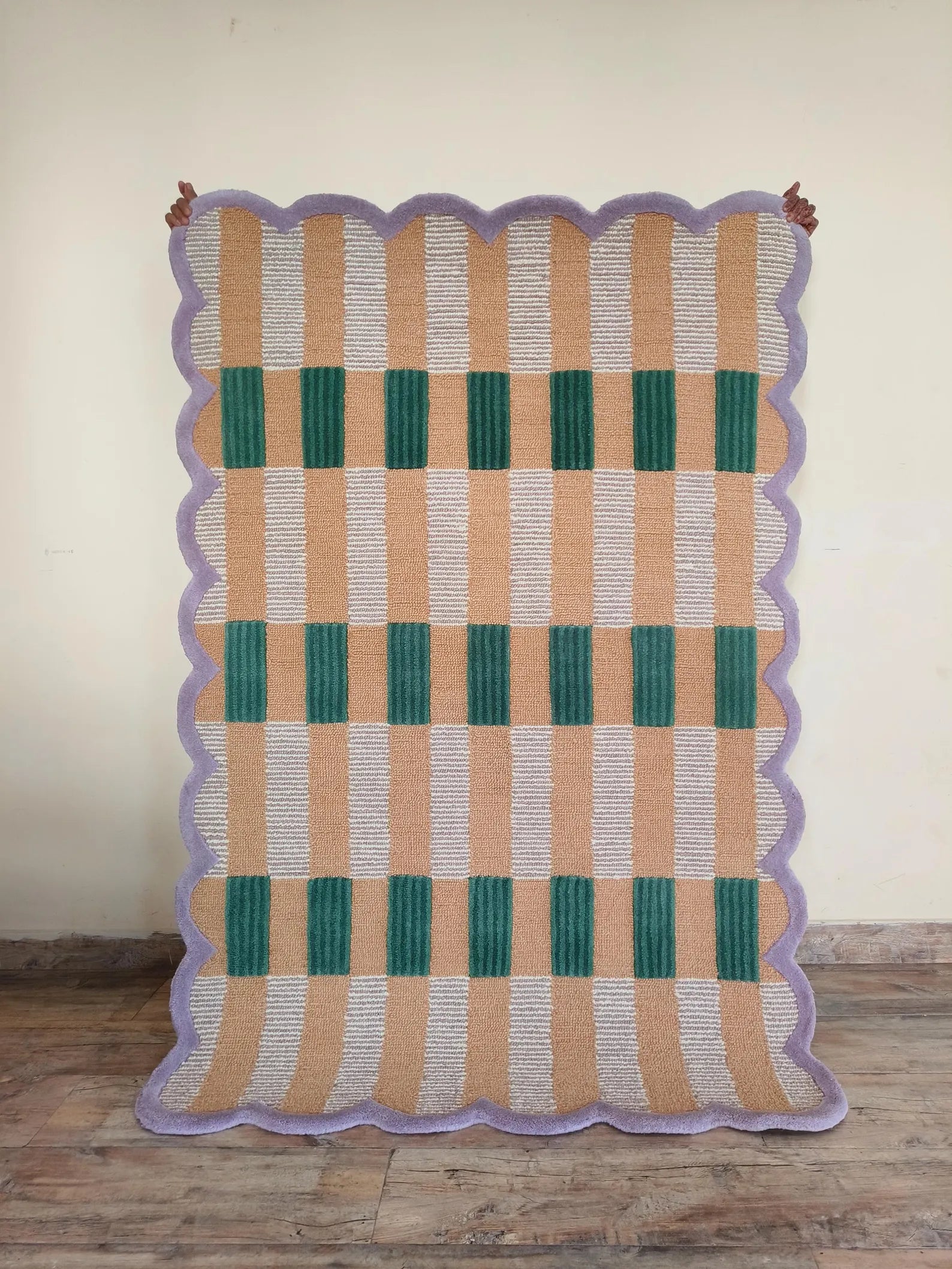 Lavender Checkered Scalloped Rug