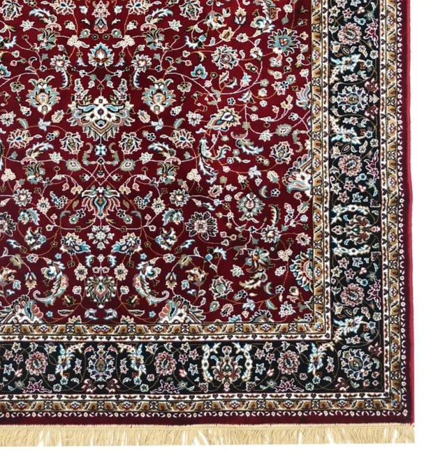 Close-up of Roxana Royal Floral Rug showing detailed floral motifs and burgundy, black and ivory patterning