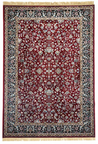 Roxana Royal Floral Rug with burgundy field, intricate floral motifs, black ornamental border and fringe