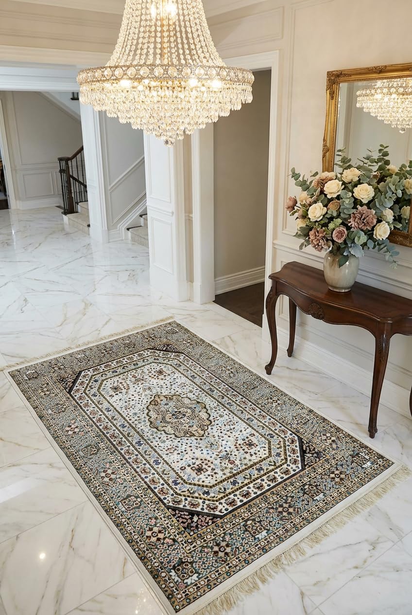 Safir Royal Medallion Rug styled in a living room showing its central medallion and multicolor design