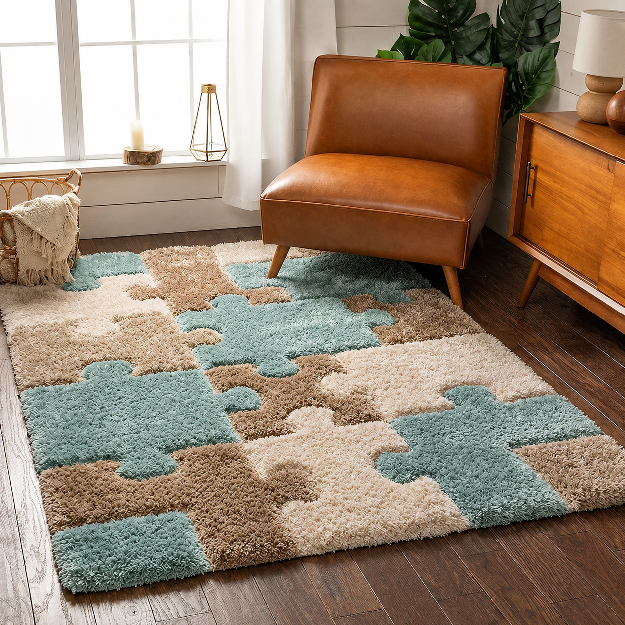 Puzzle Piece Jigsaw Shaggy Rug