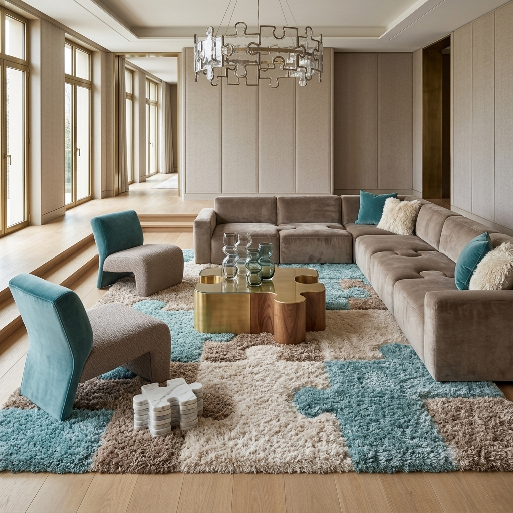 Puzzle Piece Jigsaw Shaggy Rug