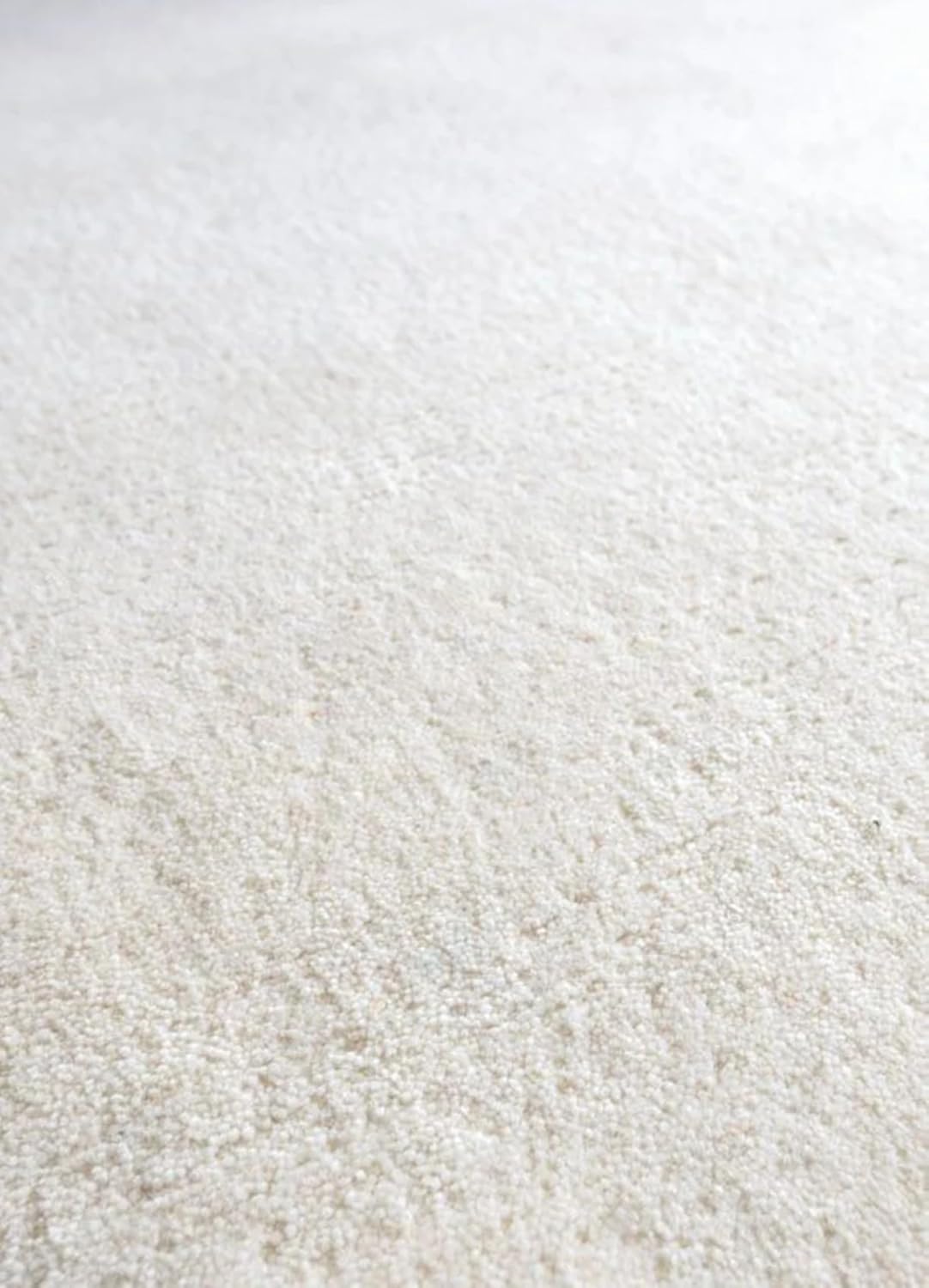 Soft white hand-tufted carpet in natural light showing fine wool texture