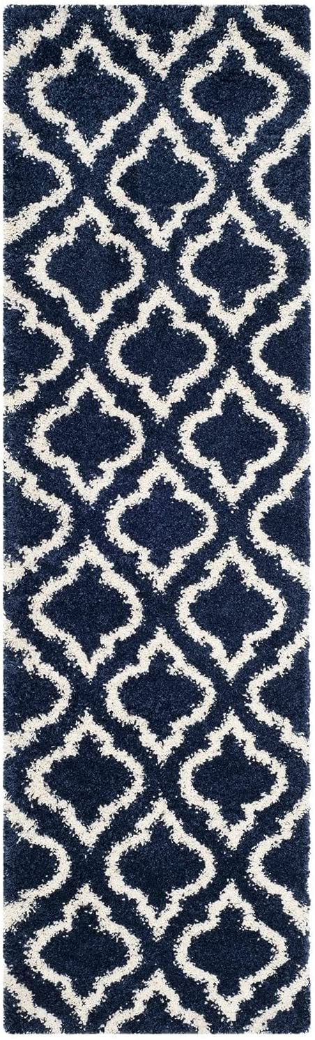 Blue Ivory Moroccan  Microfiber Shaggy Rug