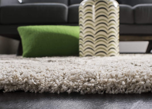 Ivory Grey Diamond Trellis Microfiber Shaggy Rug