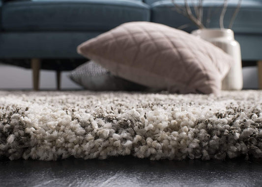 Grey Ivory Ogee Trellis Microfiber Shaggy Rug