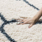 Ivory Blue Ogee Trellis Microfiber Shaggy Rug