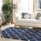 Blue Ivory Moroccan Trellis Microfiber Shaggy Rug