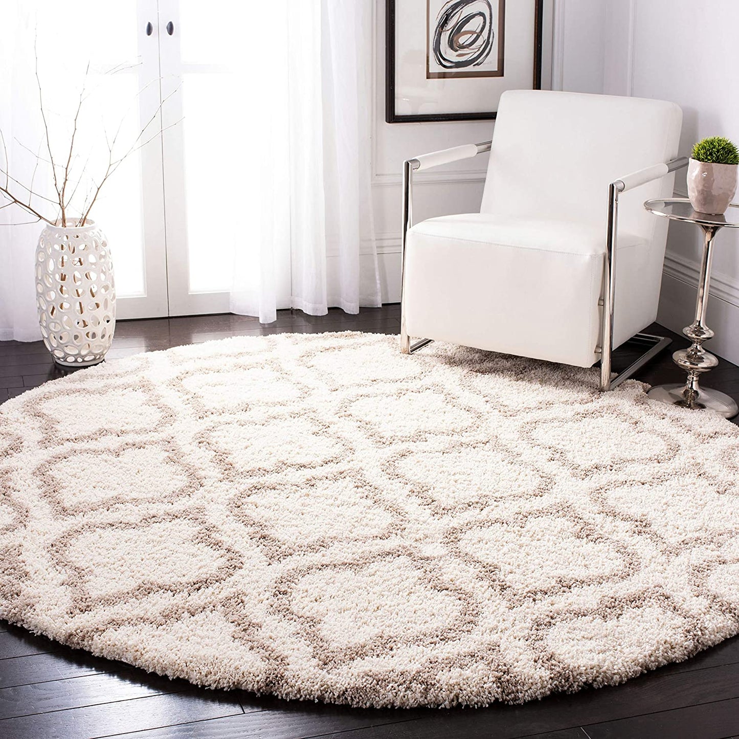 Ivory Beige Moroccan Microfiber Shaggy Rug