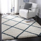 Ivory Blue Diamond Trellis Microfiber Shaggy Rug