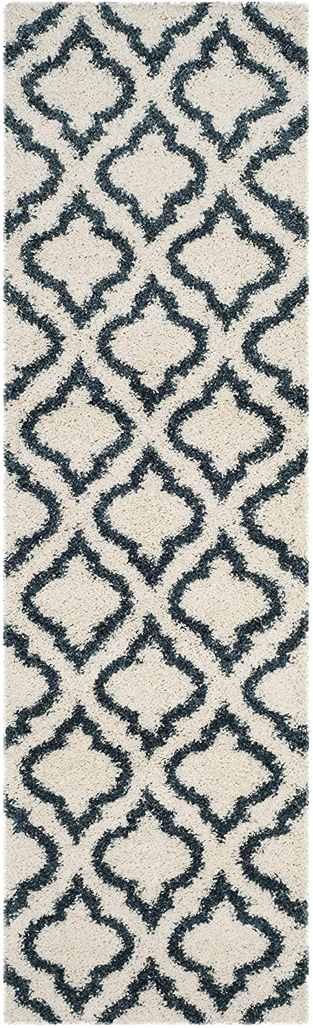 Ivory Blue Moroccan Microfiber Shaggy Rug