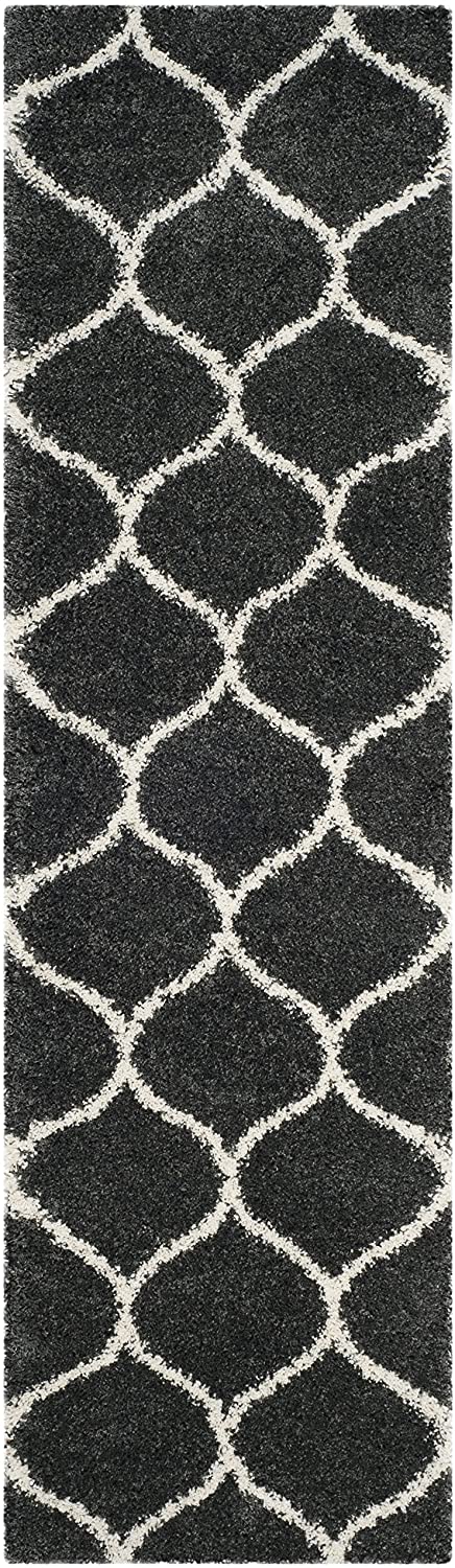 Zio Shaggy Rug - Dark Grey Trellis Pattern