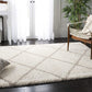 Ivory Beige Diamond Trellis Microfiber Shaggy Rug