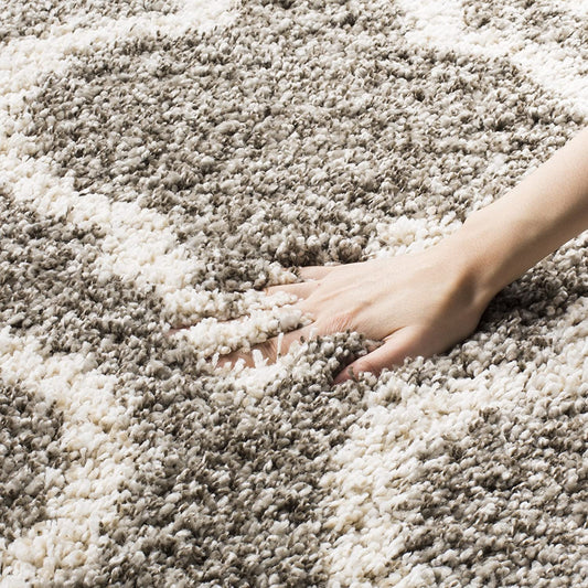 Grey Ivory Moroccan Microfiber Shaggy Rug