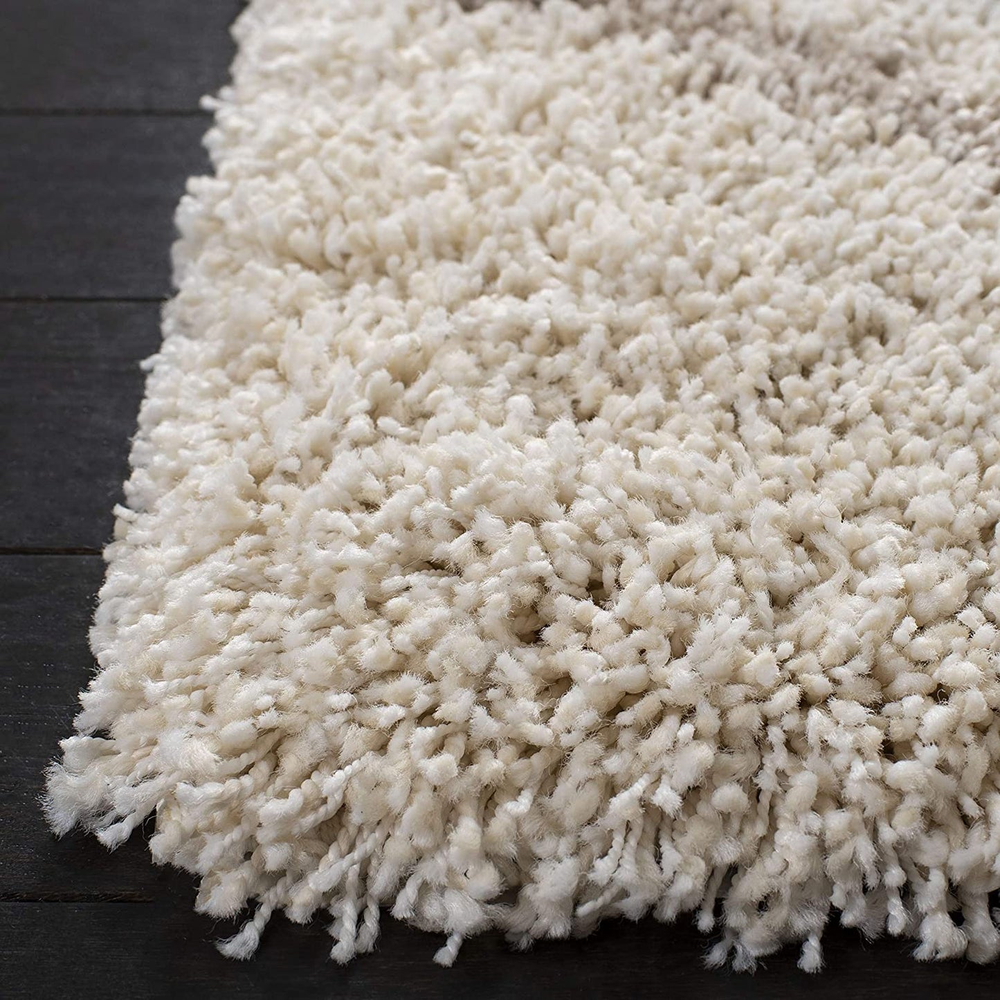 Ivory Beige Diamond Trellis Microfiber Shaggy Rug