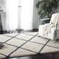 Ivory Blue Diamond Trellis Microfiber Shaggy Rug