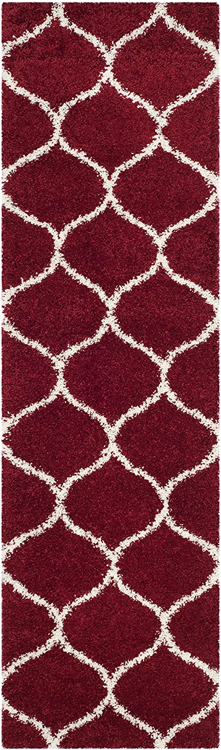 Red Ivory Ogee Trellis Microfiber Shaggy Rug