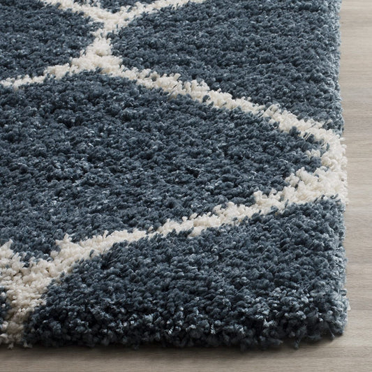 Blue Ivory Ogee Trellis Microfiber Shaggy Rug